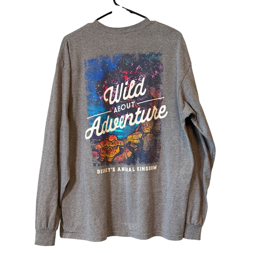 Disney T-Shirt Mens XL Gray Animal Kingdom Wild‎ About Adventure Long Sleeve Tee